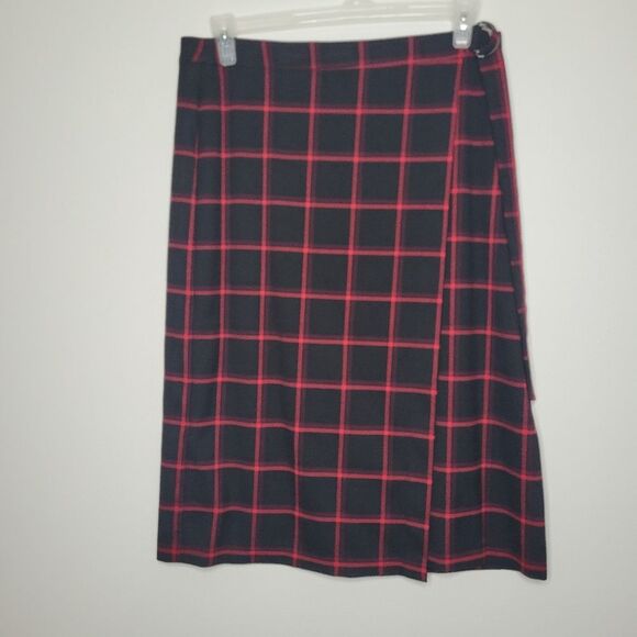 Banana Republic black red plaid faux wrap goth punk academia skirt size 16 - Picture 1 of 7